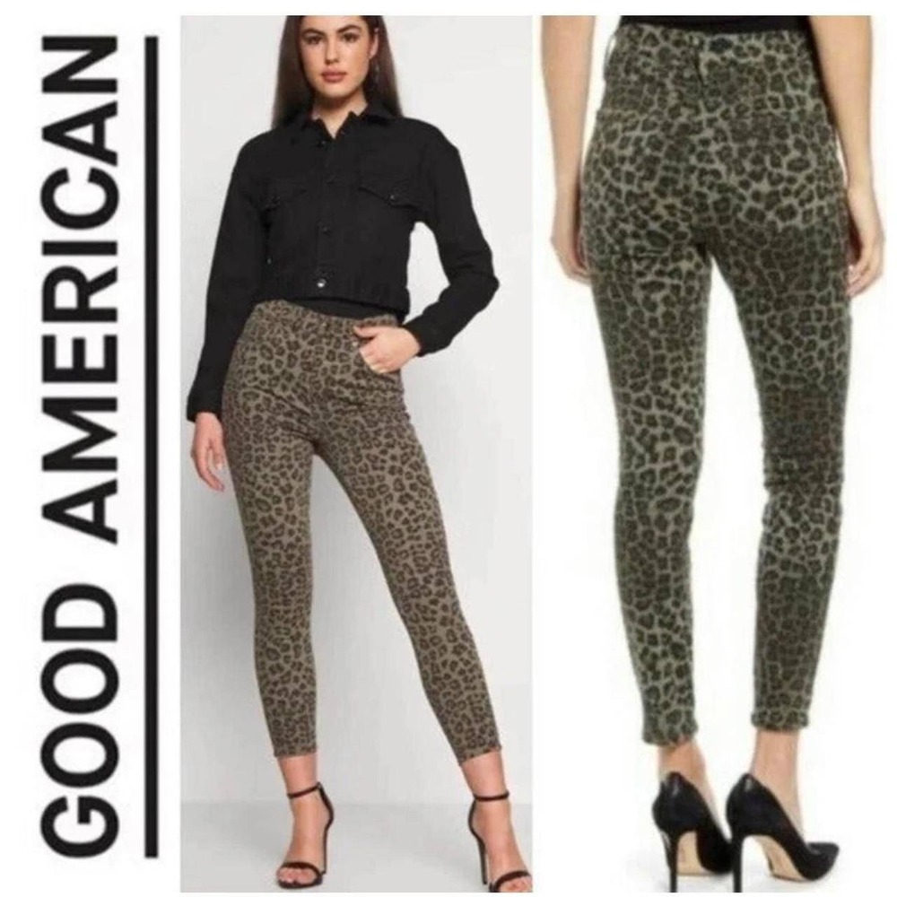 $178 GOOD AMERICAN Good‎ Legs Leopard Print High Rise Skinny Jeans Size 2 26
